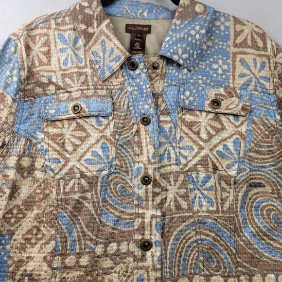 2007 Deadstock Multiples Missy Nantucket Quilted Jacket XL Cotton Brown Blue - Picture 2 of 12